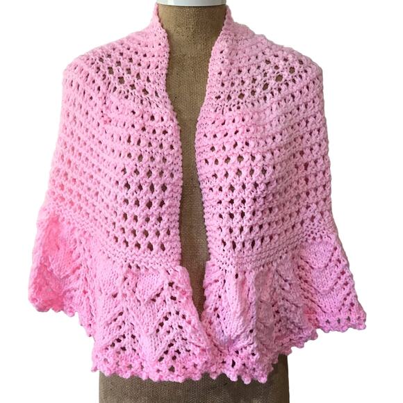 Handmade Crocheted Pink Barbie Shawl Prayer Festival Boho Hippie Custom Made EUC - Picture 1 of 8